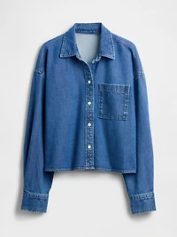UltraSoft Denim Oversized Straight-Hem Crop Shirt