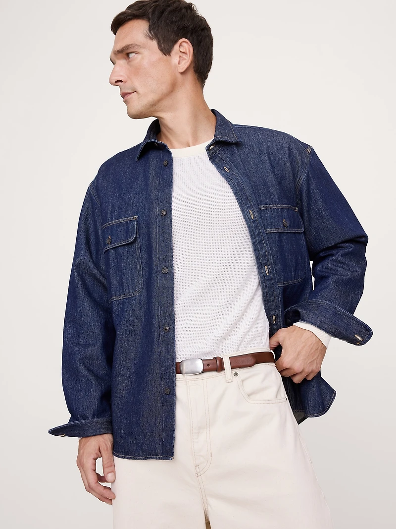 Leather Plaque-Buckle Belt