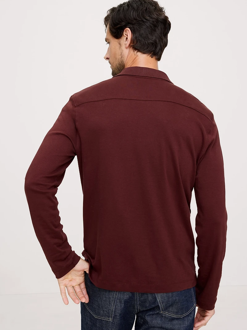 Luxury-Touch Long-Sleeve Polo