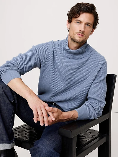 Cotton Thermal-Knit Turtleneck Sweater