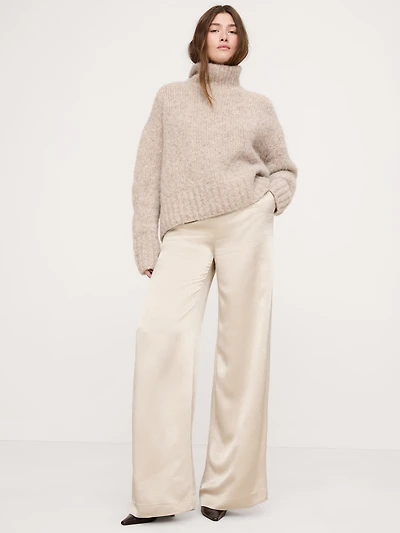 High-Rise Wide-Leg Hammered Satin Palazzo Pant