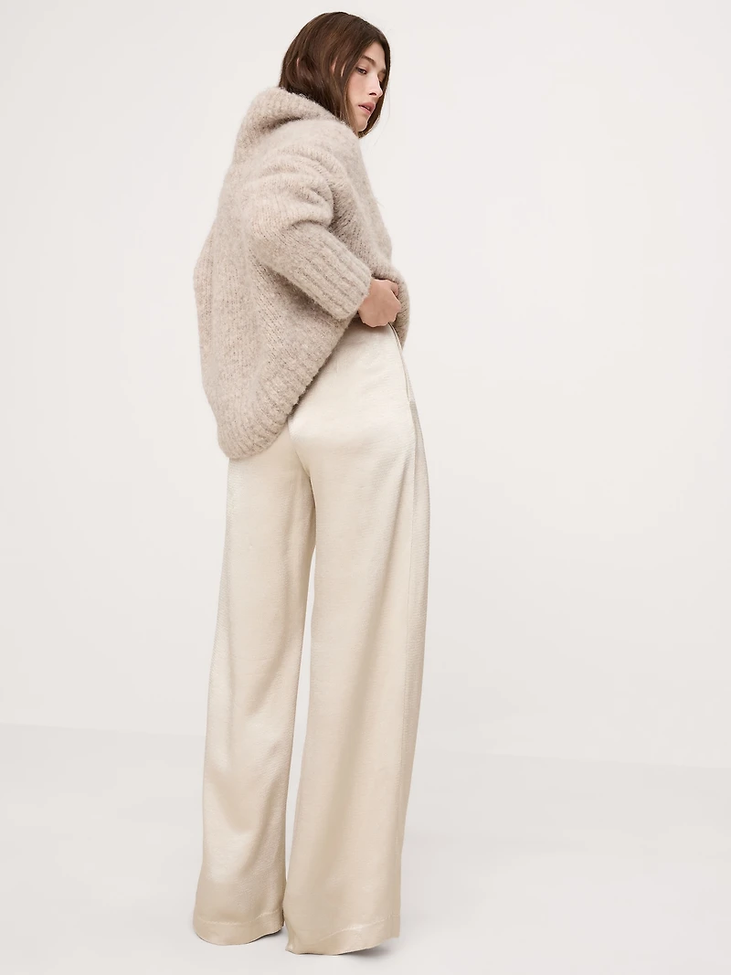 High-Rise Wide-Leg Hammered Satin Palazzo Pant