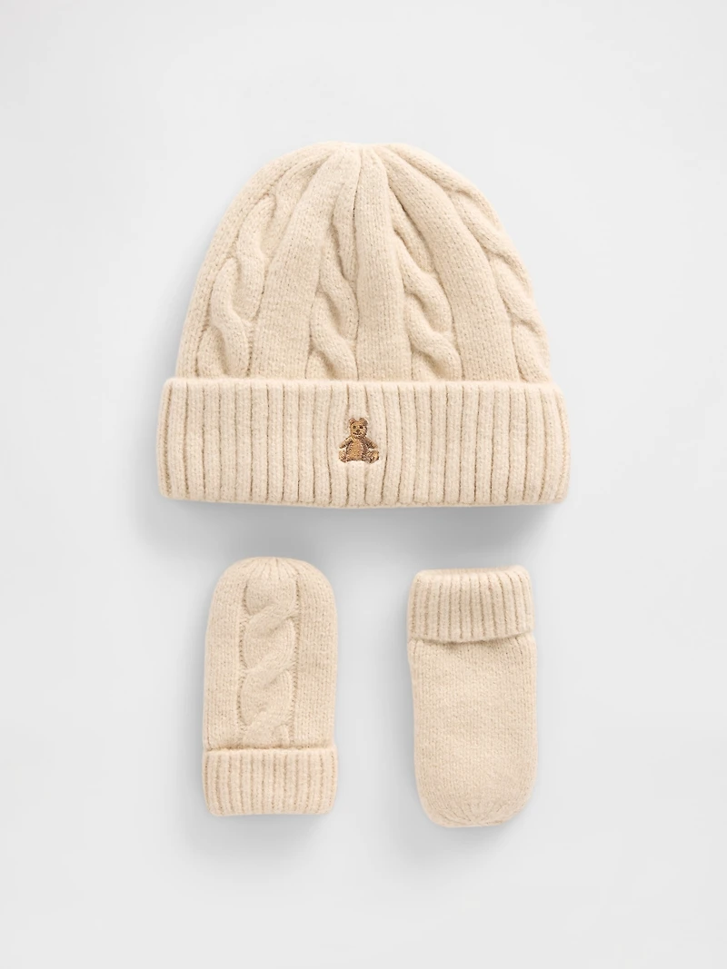 Ensemble bonnet et mitaines en tricot torsadé Effet cachemire pour Bébé et Tout-petit