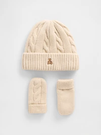 Ensemble bonnet et mitaines en tricot torsadé Effet cachemire pour Bébé et Tout-petit