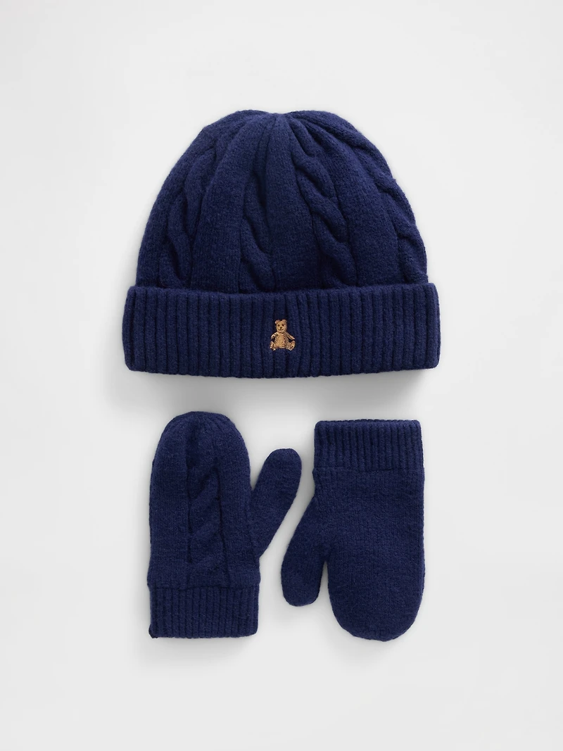 Ensemble bonnet et mitaines en tricot torsadé Effet cachemire pour Bébé Tout-petit