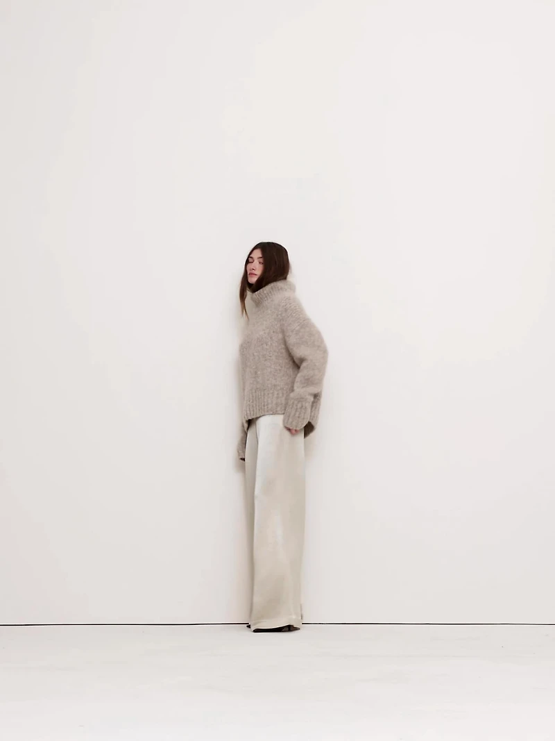 High-Rise Wide-Leg Hammered Satin Palazzo Pant