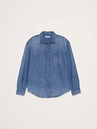 Relaxed-Fit Paint Splatter Cotton-Hemp Chambray Shirt