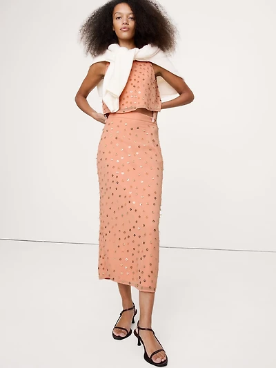 Embellished Chiffon Midi Skirt