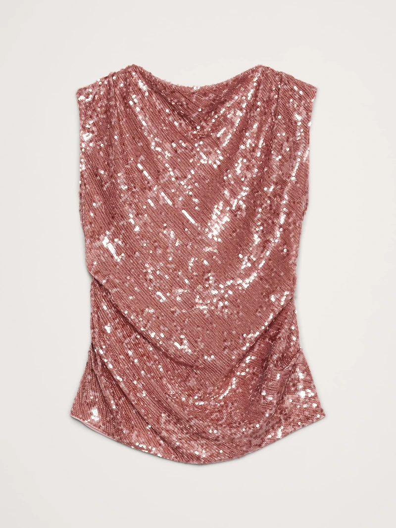 Bias-Cut Draped Sequin Top