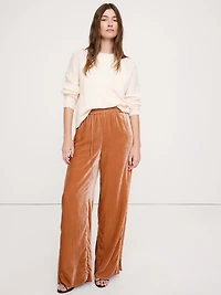 High-Rise Wide-Leg Velvet Pull-On Pant