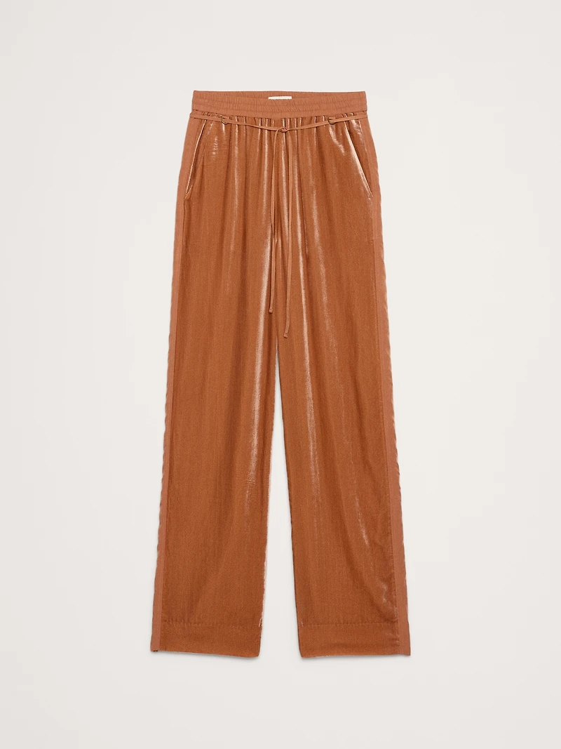 High-Rise Wide-Leg Velvet Pull-On Pant