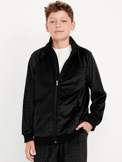 Oversized Embossed Velour Track Jacket for Boys