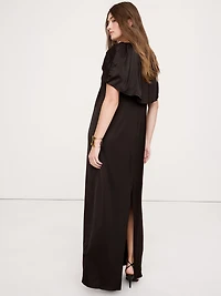 Stretch-Satin Cape Maxi Dress