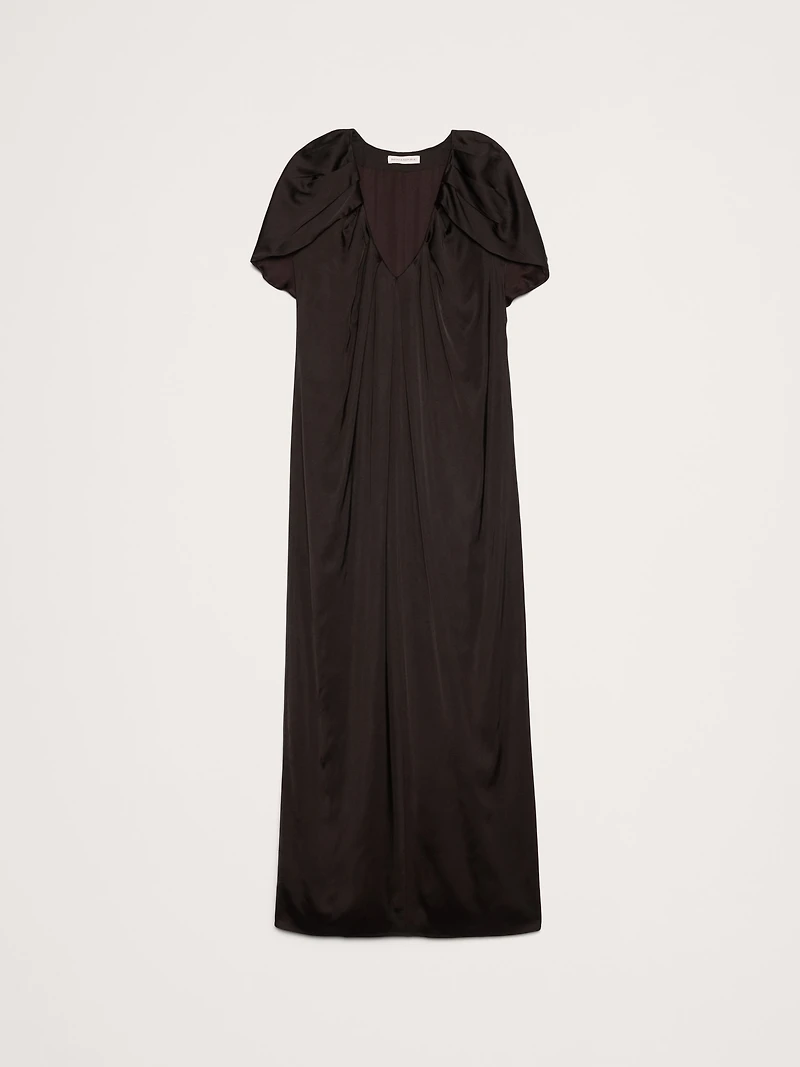 Stretch-Satin Cape Maxi Dress