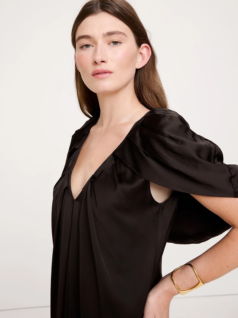 Stretch-Satin Cape Maxi Dress