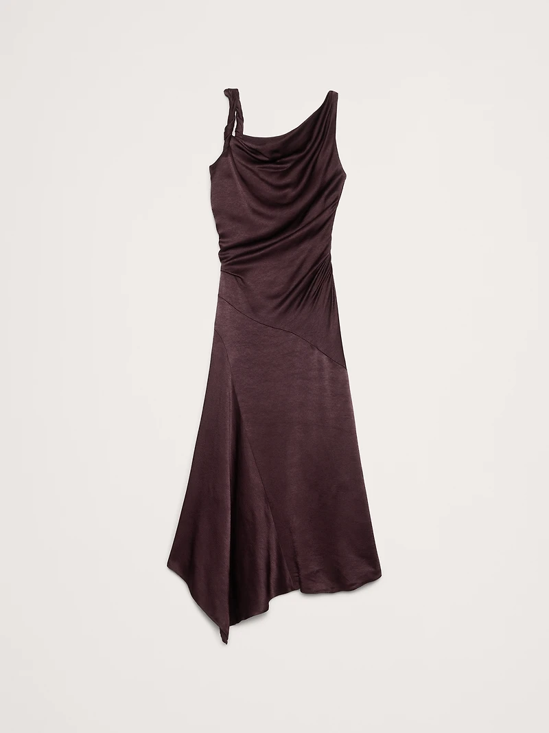 Hammered Satin Twist-Shoulder Dress