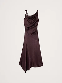 Hammered Satin Twist-Shoulder Dress