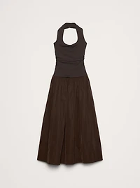 Jersey & Taffeta Halter Maxi Dress