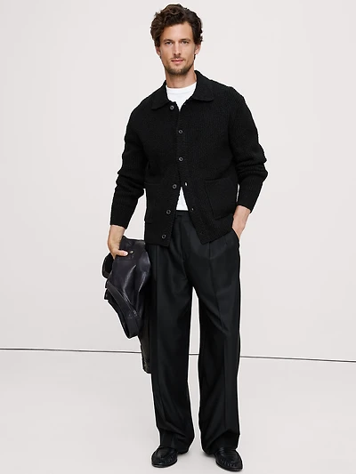 Bouclé Ribbed Polo Cardigan