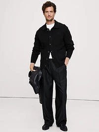 Bouclé Ribbed Polo Cardigan