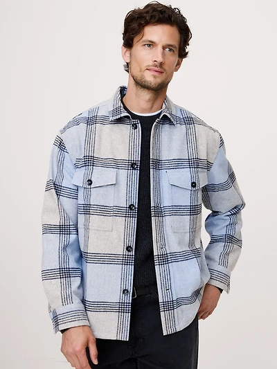 Relaxed-Fit Plaid Wool-Blend Overshirt
