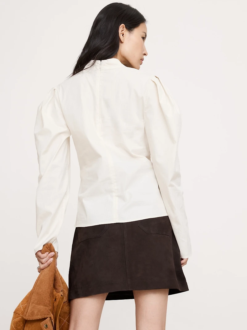 Stretch-Cotton Puff-Sleeve Top