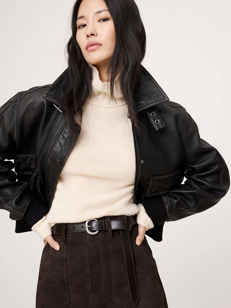 Topstitch Leather Tapered Belt