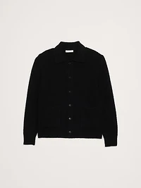 Bouclé Ribbed Polo Cardigan