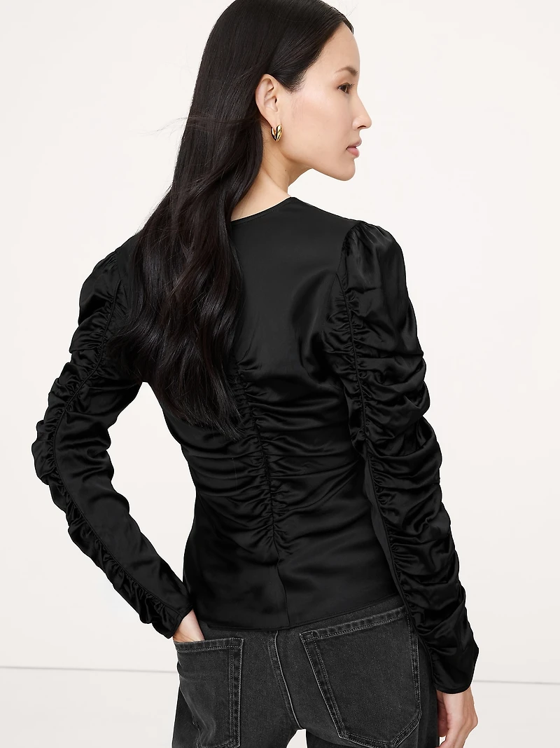 Stretch-Satin Ruched Top