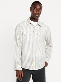 Textured-Stripe Western Pocket Shirt