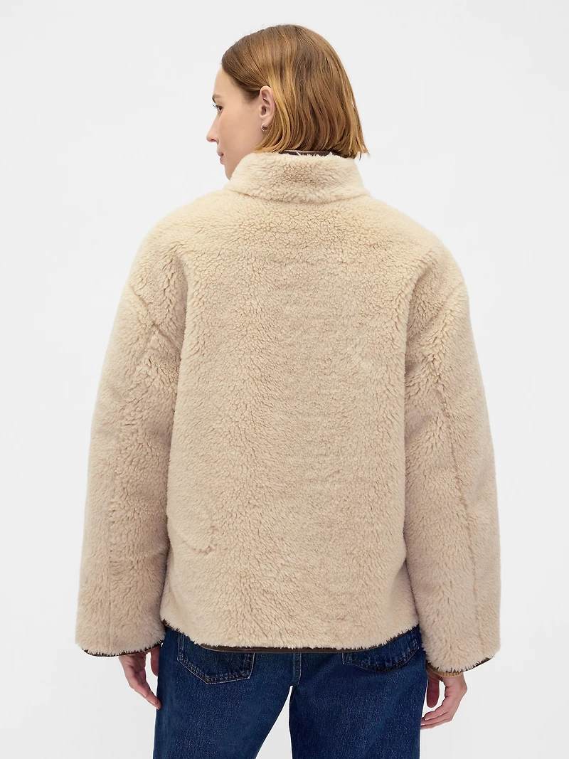 Recycled Sherpa & Vegan Leather-Trim Jacket