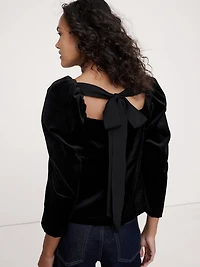 Cotton Velvet Puff-Sleeve Top