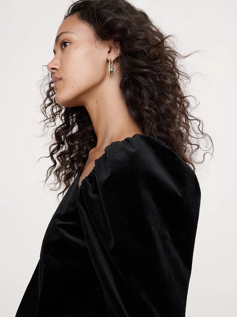 Cotton Velvet Puff-Sleeve Top