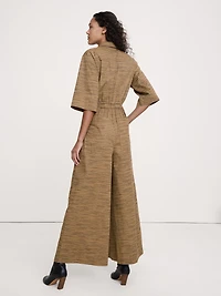 Stretch-Cotton Wide-Leg Utility Jumpsuit