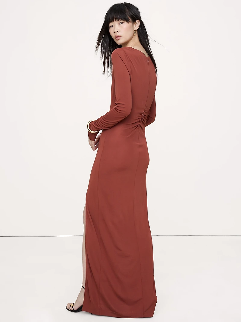Matte Jersey Ruched Maxi Dress