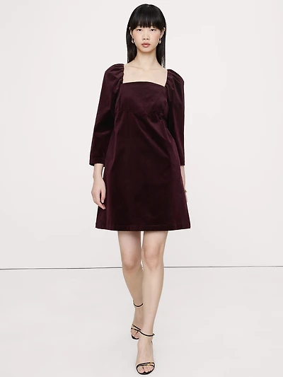 Velvet Puff-Sleeve Mini Dress