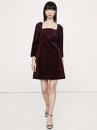 Velvet Puff-Sleeve Mini Dress