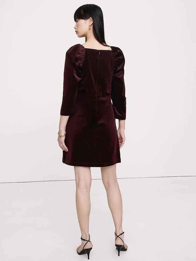 Velvet Puff-Sleeve Mini Dress