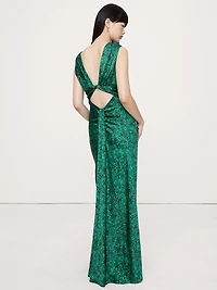 Stretch-Satin Twisted Open-Back Maxi Dress