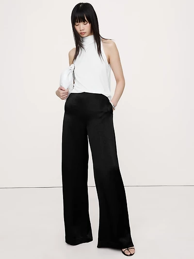 High-Rise Wide-Leg Hammered Satin Palazzo Pant