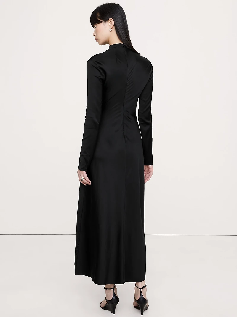 Stretch-Satin Ruched Maxi Dress