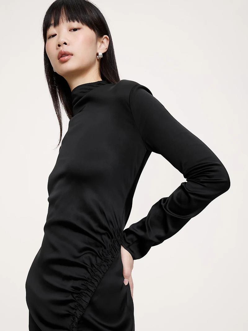 Stretch-Satin Ruched Maxi Dress