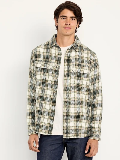Loose Fit Textured Plaid Pocket Shirt