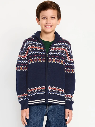 Oversized Shawl-Collar Zip Sweater for Boys