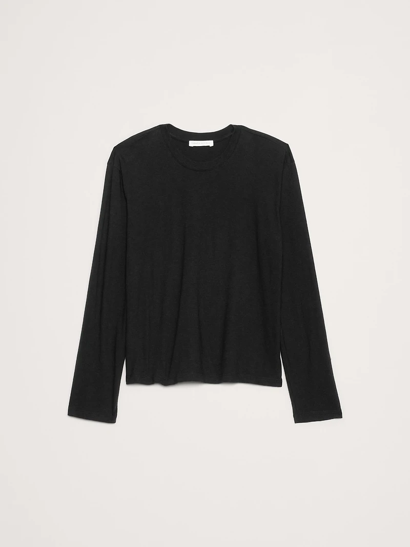 Cotton Slub Long-Sleeve Boyfriend T-Shirt
