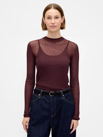 High-Neck Sheer Sweater