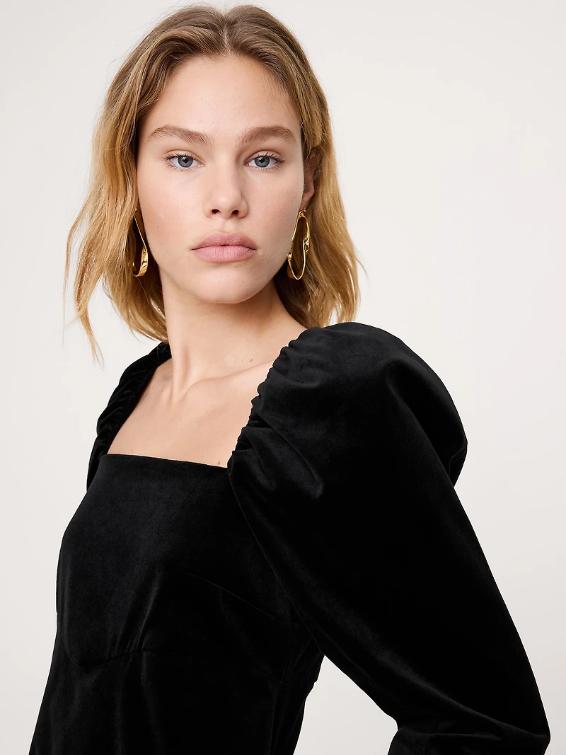 Velvet Puff-Sleeve Mini Dress