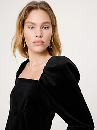Velvet Puff-Sleeve Mini Dress