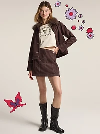 Old Navy x Anna Sui Vegan Suede Seamed Mini Skirt