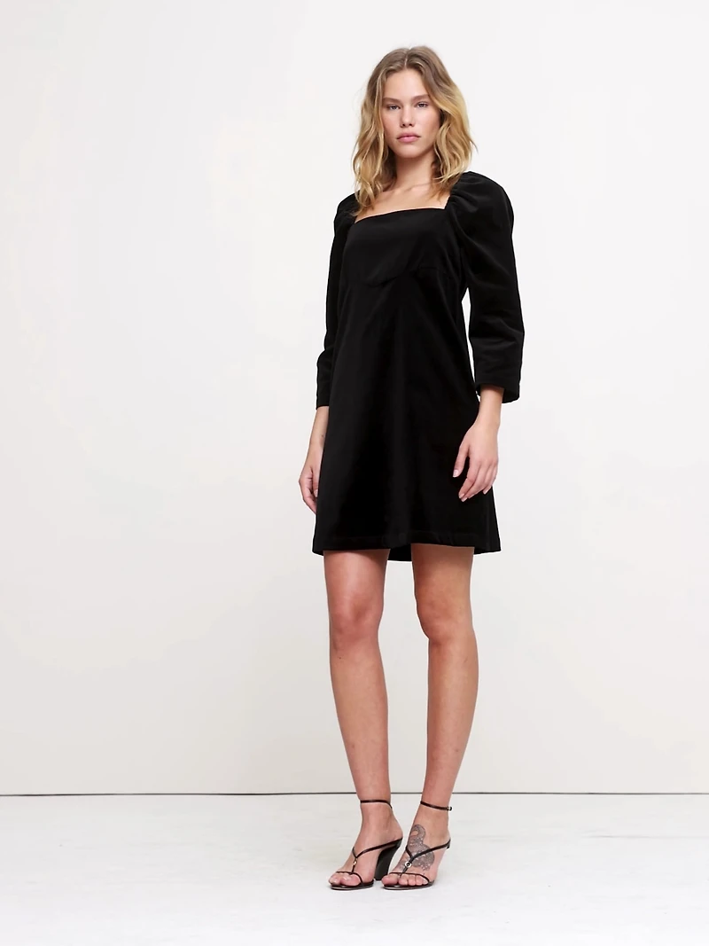 Velvet Puff-Sleeve Mini Dress